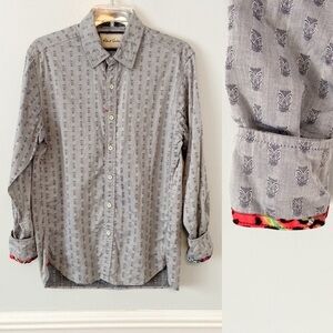 Robert Graham Button Down Flip Cuff Hawaiian Animal Print Long Sleeve S Cotton